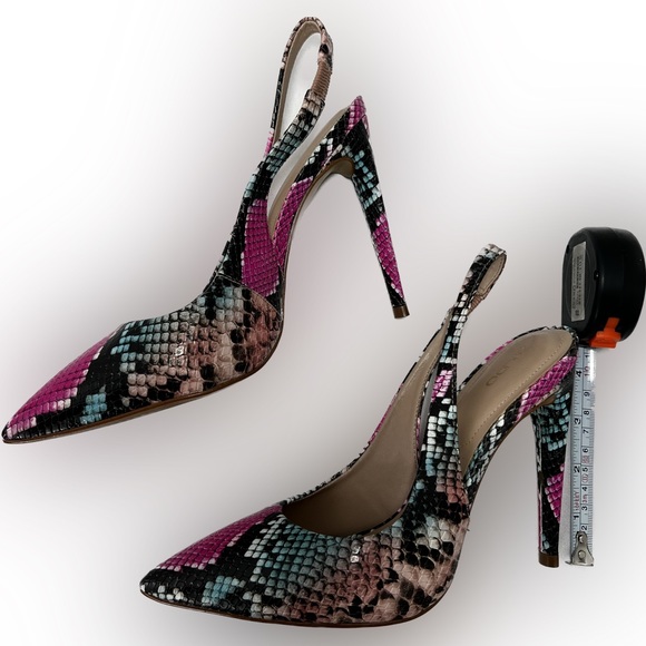ALDO Pink Black Animal Snake Print Slingback Stiletto Pointy Toe Heels Size 7.5 - Picture 5 of 7